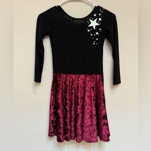 Pixie Lane Girl’s 3/4 Sleeve dress. Black with red velvet attached skirt. Size 7